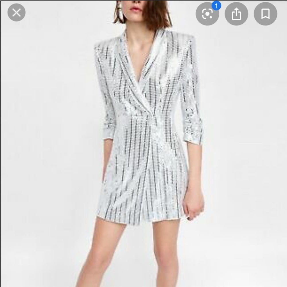 Zara silver sequin blazer dress worn once